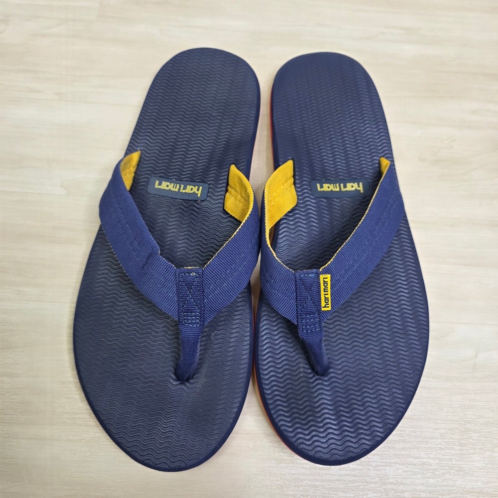 Hari Mari Fields Navy Blue Yellow Flip Flop Sandals Womens Size 10 Comfort Thong